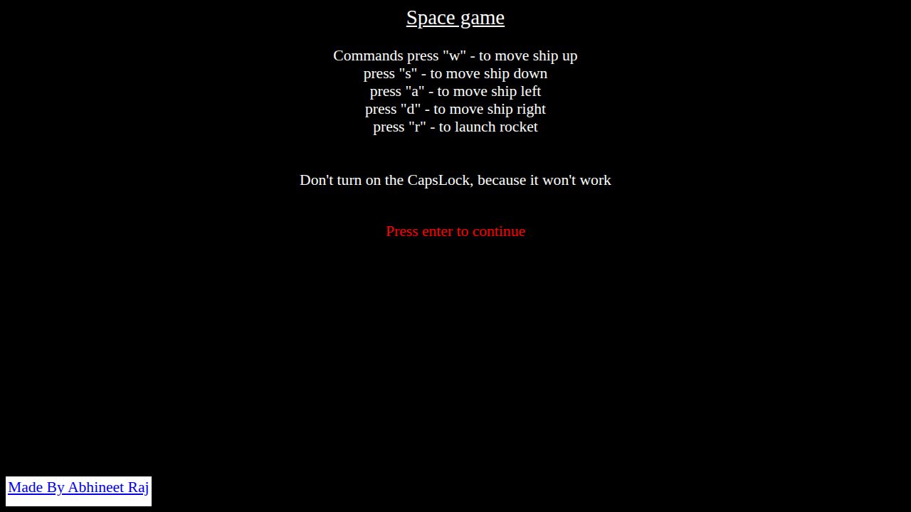 Space Game running on PLAY (desktop)