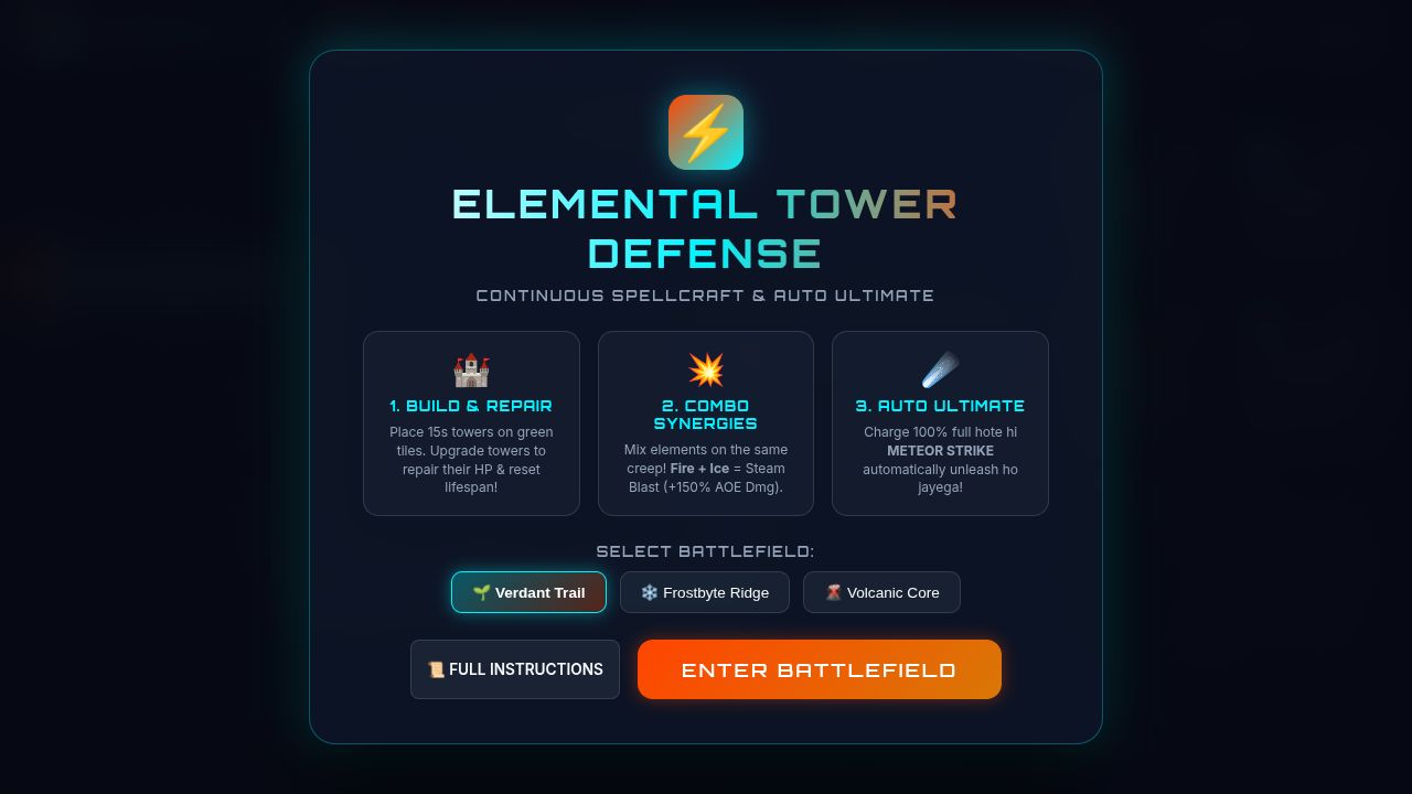 Elemental Tower Defense running on PLAY (desktop)
