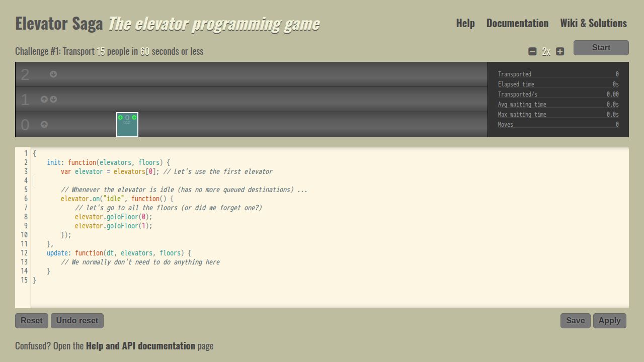 Elevator Saga running on PLAY (desktop)
