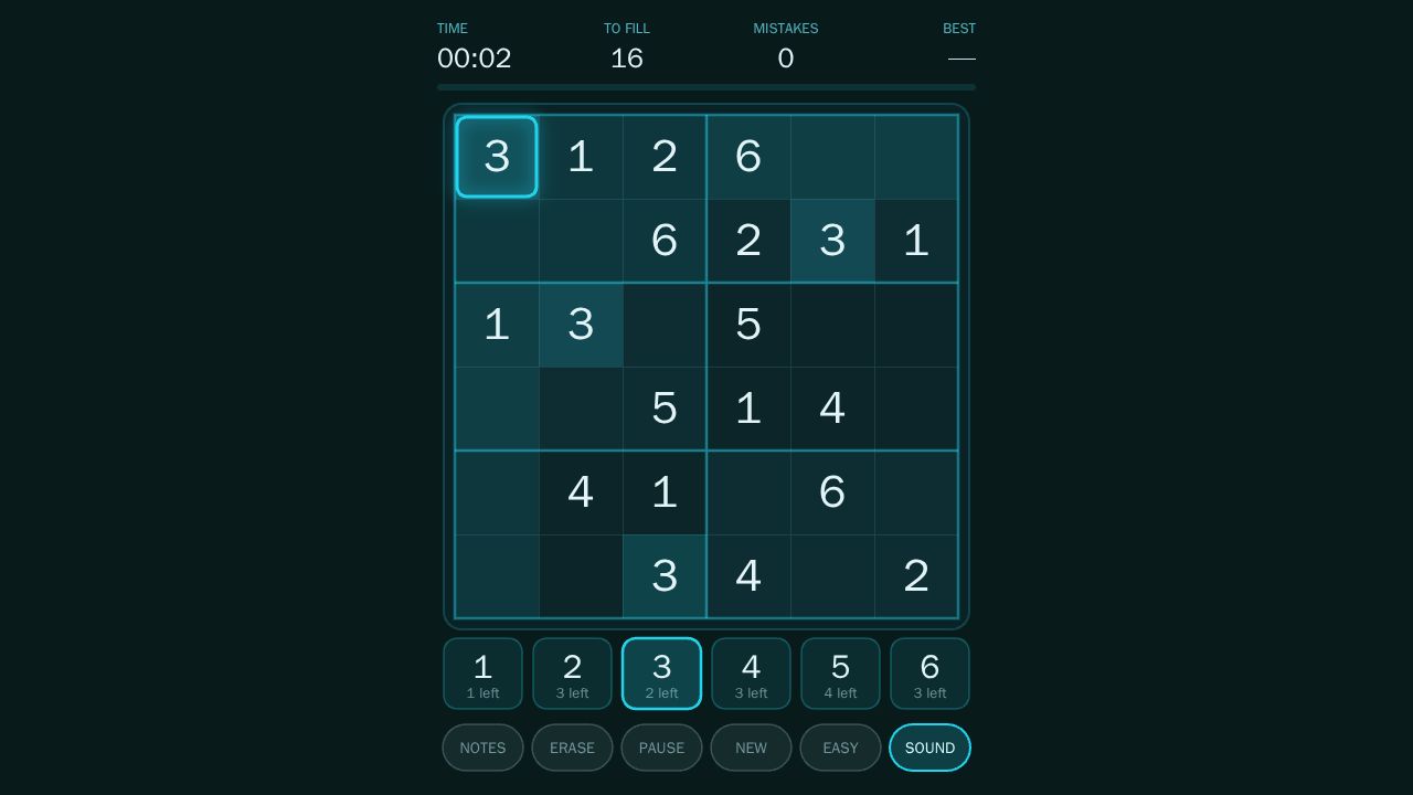 Sudoku Sixes running on PLAY (desktop)