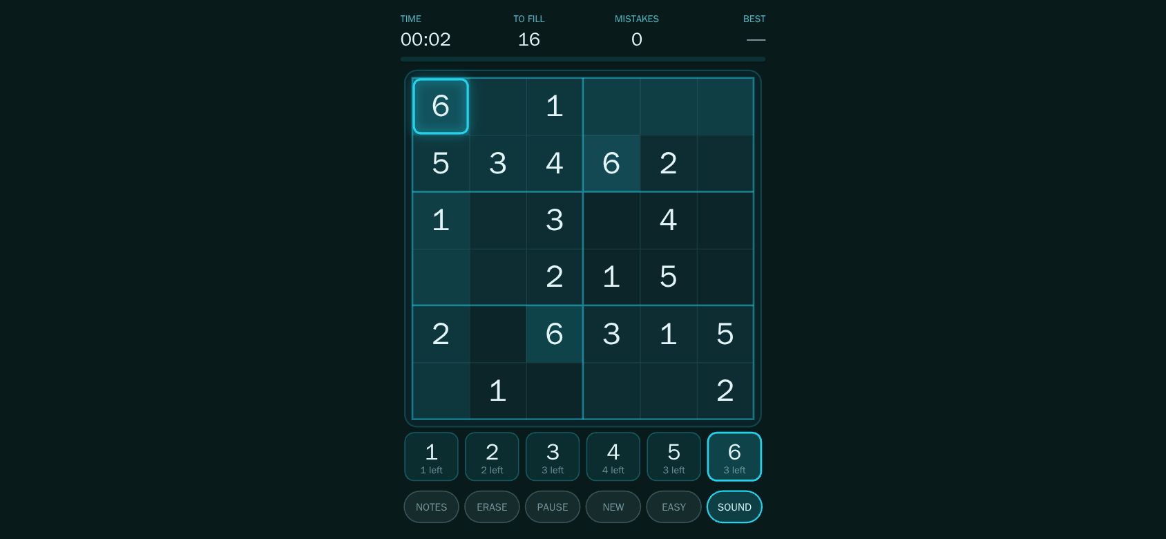 Sudoku Sixes running on PLAY (phone)