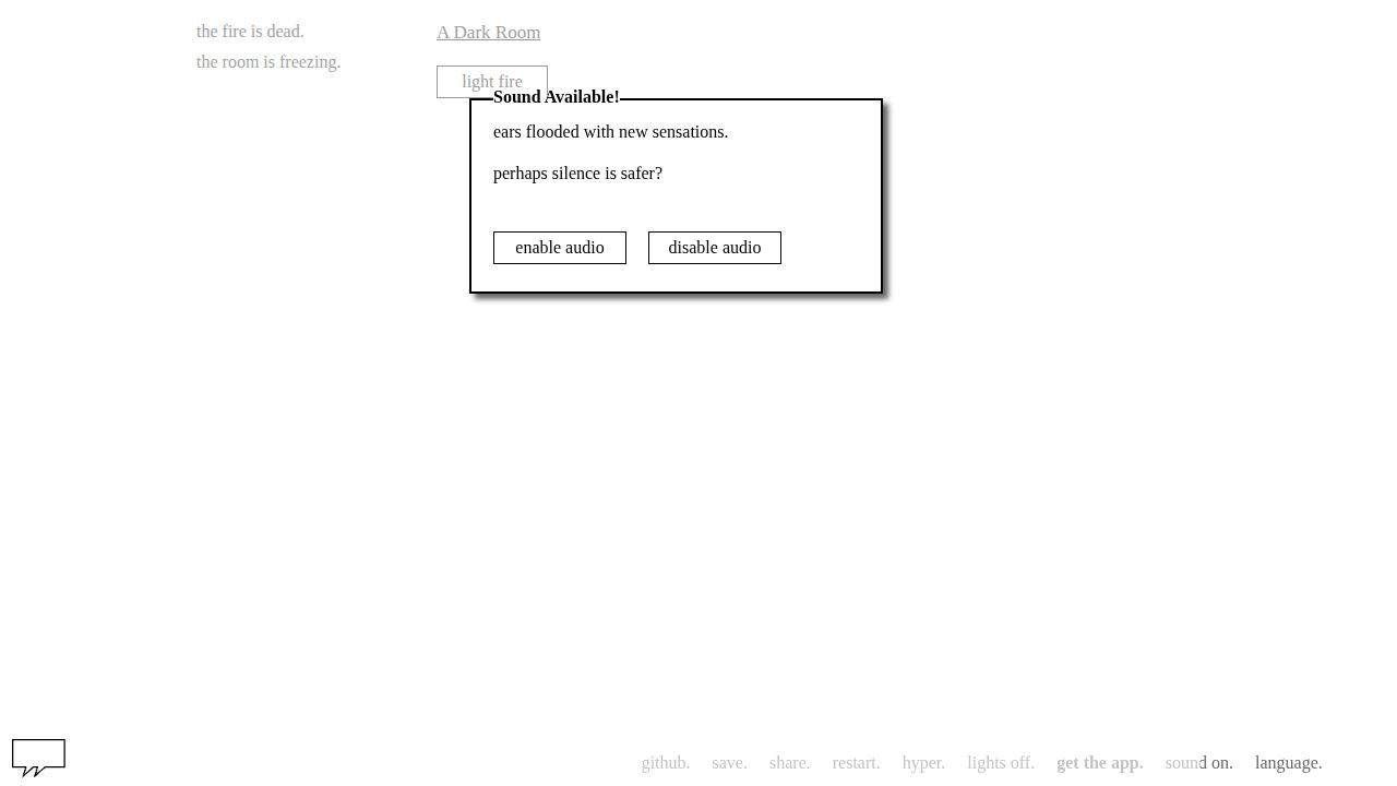 A Dark Room running on PLAY (desktop)