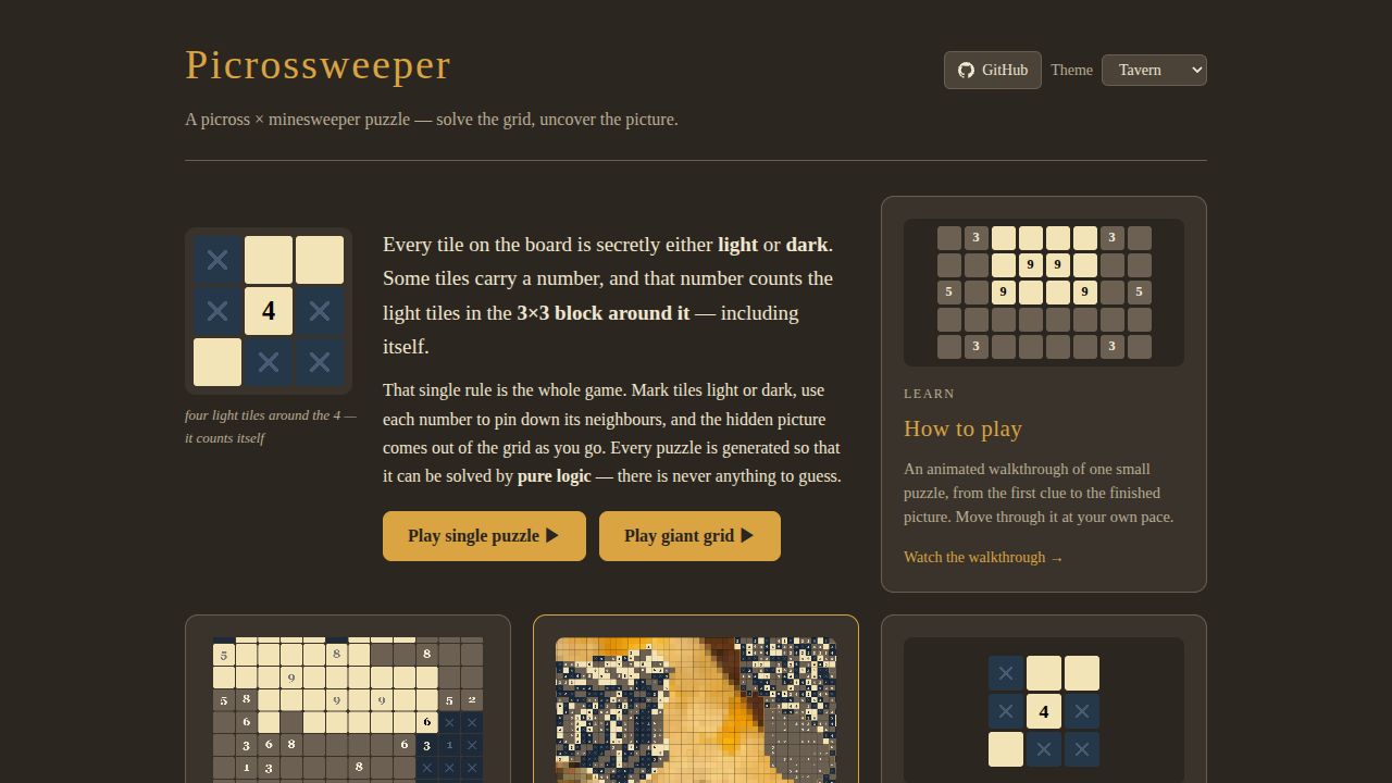 Picrossweeper running on PLAY (desktop)