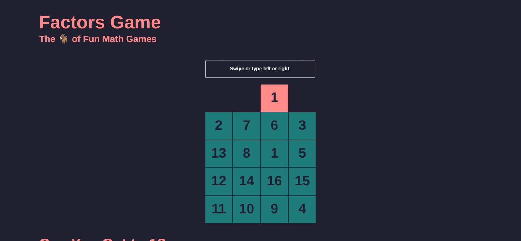 Factors Game running on PLAY (phone)