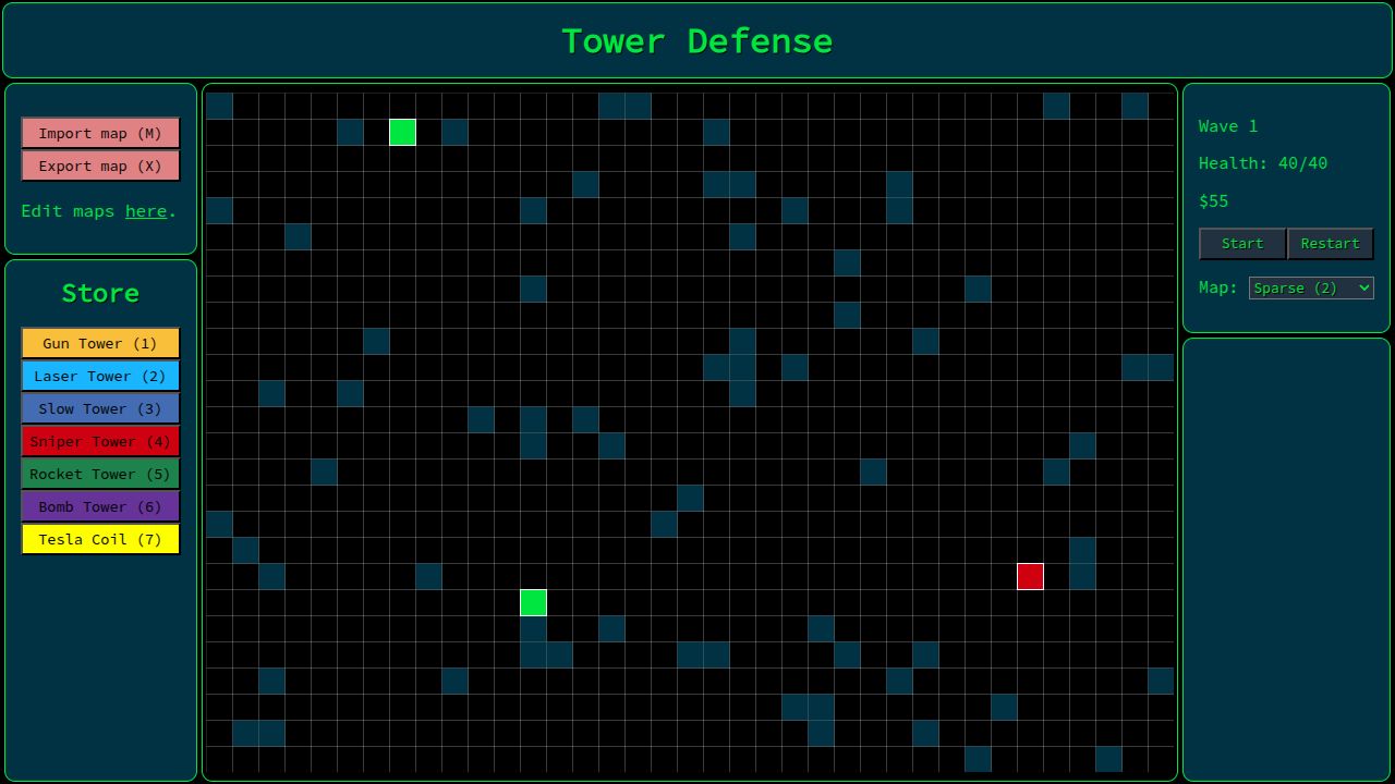 Tower Defense (p5.js) running on PLAY (desktop)