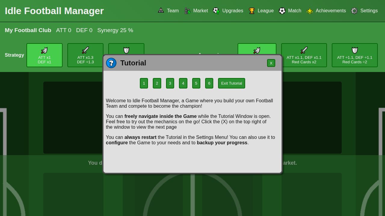 Idle Football Manager running on PLAY (desktop)