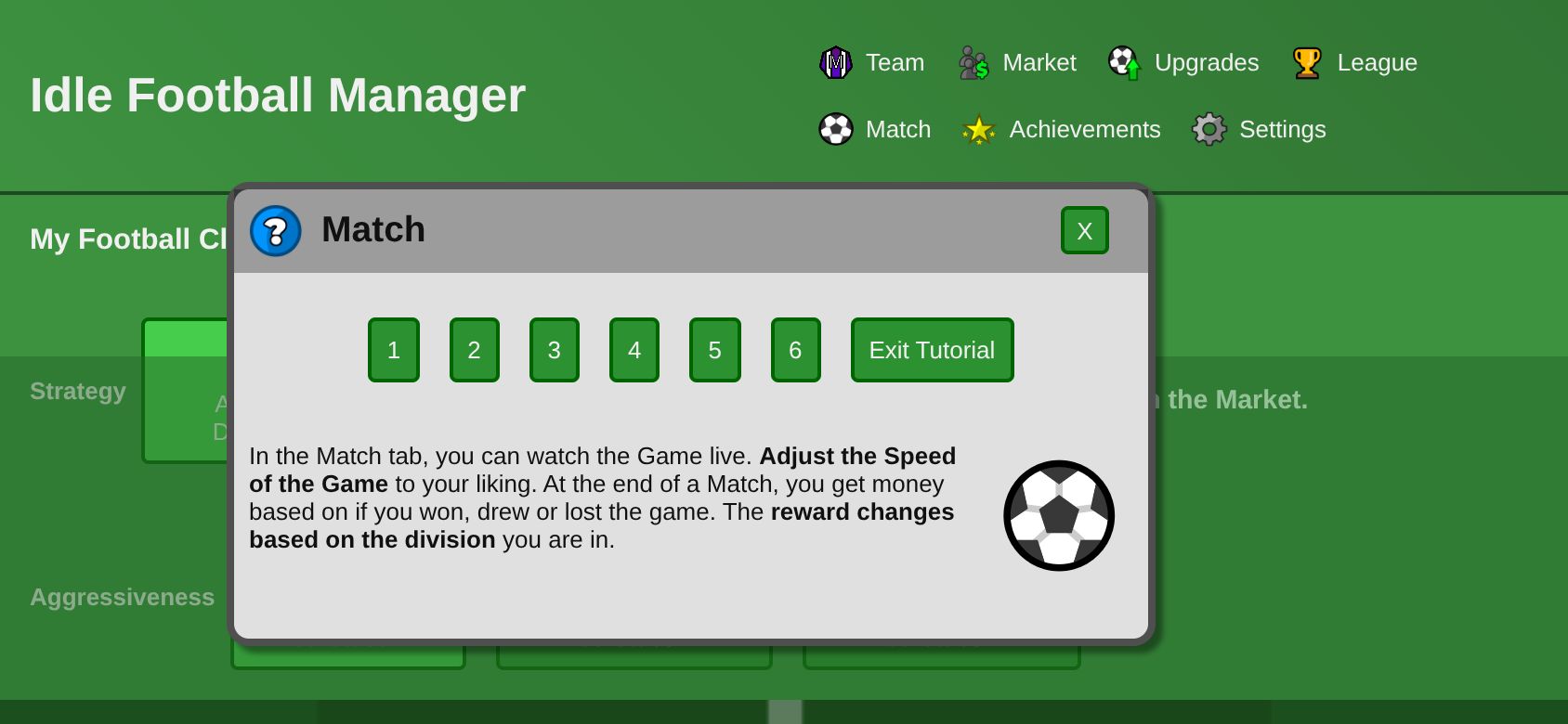 Idle Football Manager running on PLAY (phone)