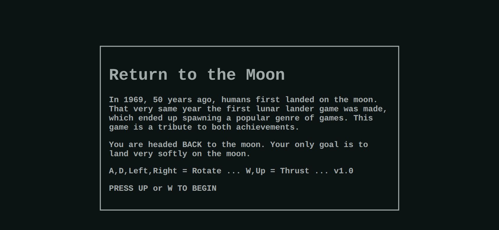 Return to the Moon running on PLAY (phone)