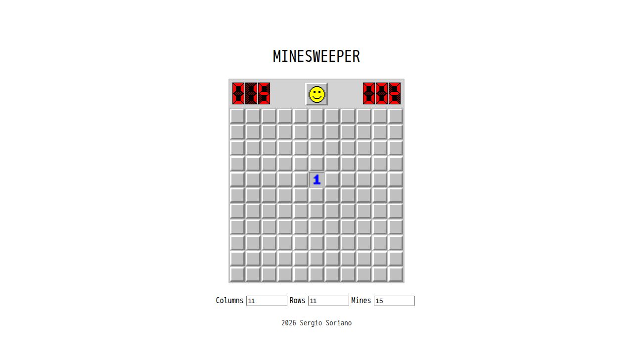 Minesweeper by Sergio Soriano running on PLAY (desktop)