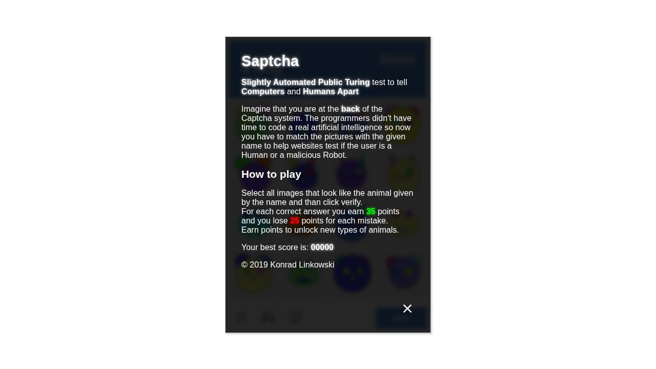 Saptcha running on PLAY (desktop)