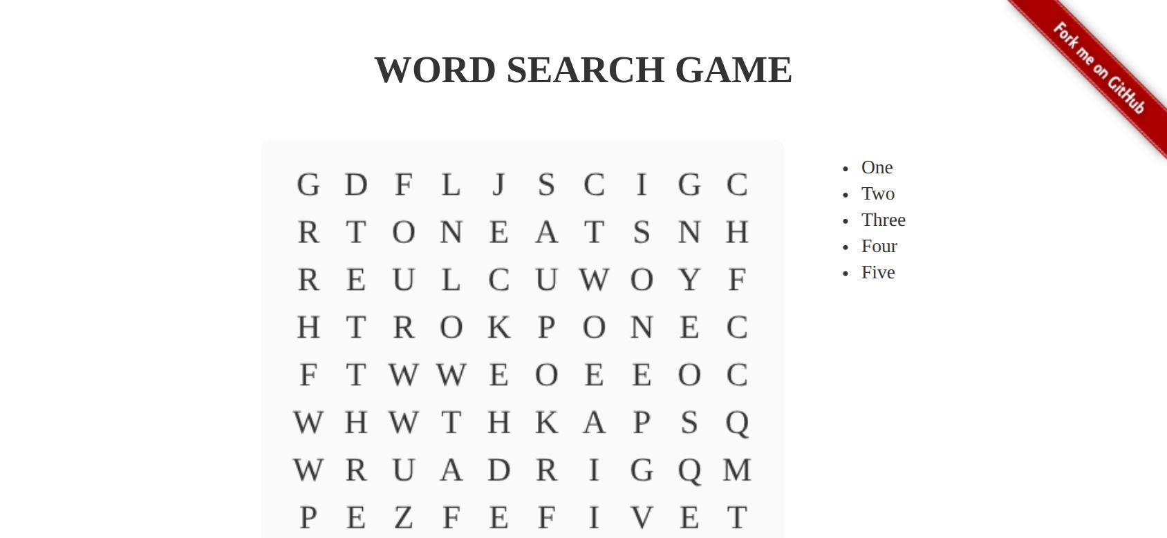 Word Search running on PLAY (phone)