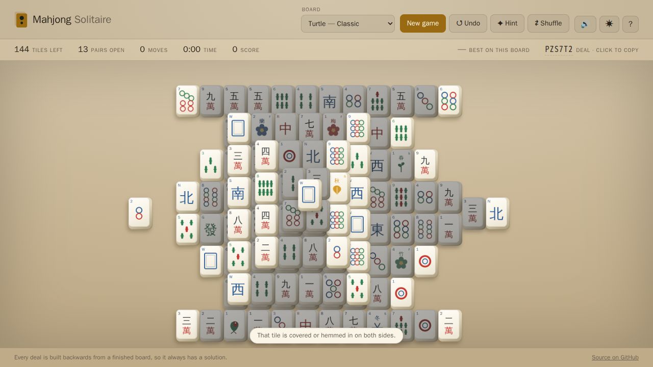 Mahjong Solitaire (Six Boards) running on PLAY (desktop)