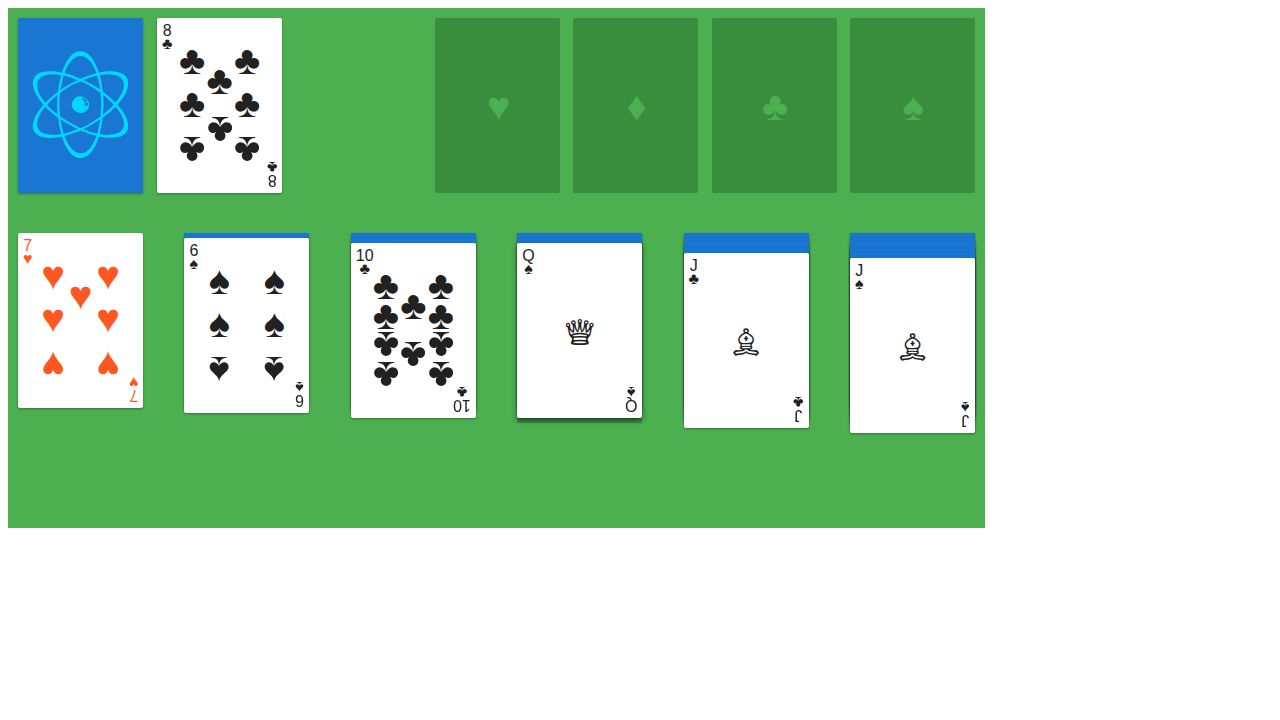 React Solitaire running on PLAY (desktop)