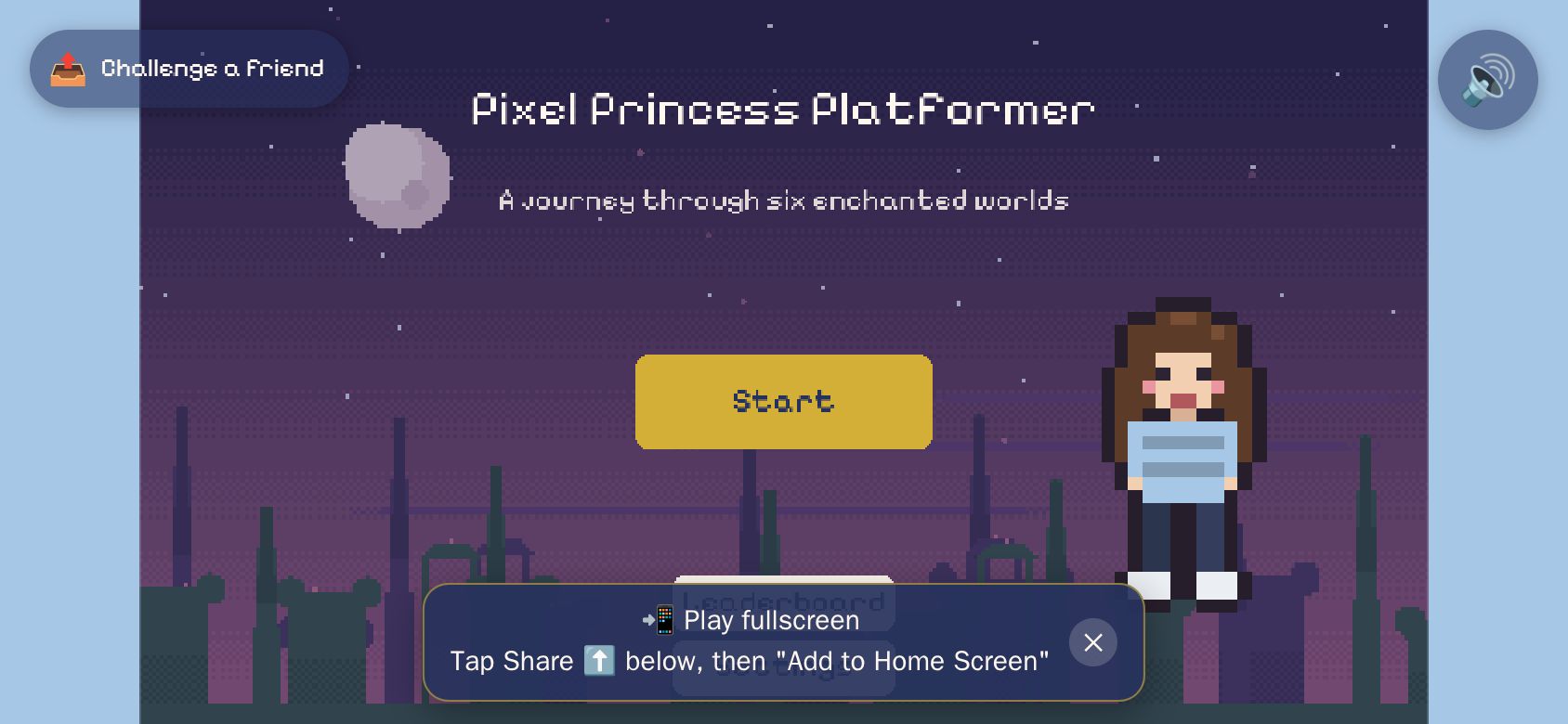 Pixel Princess Platformer running on PLAY (phone)