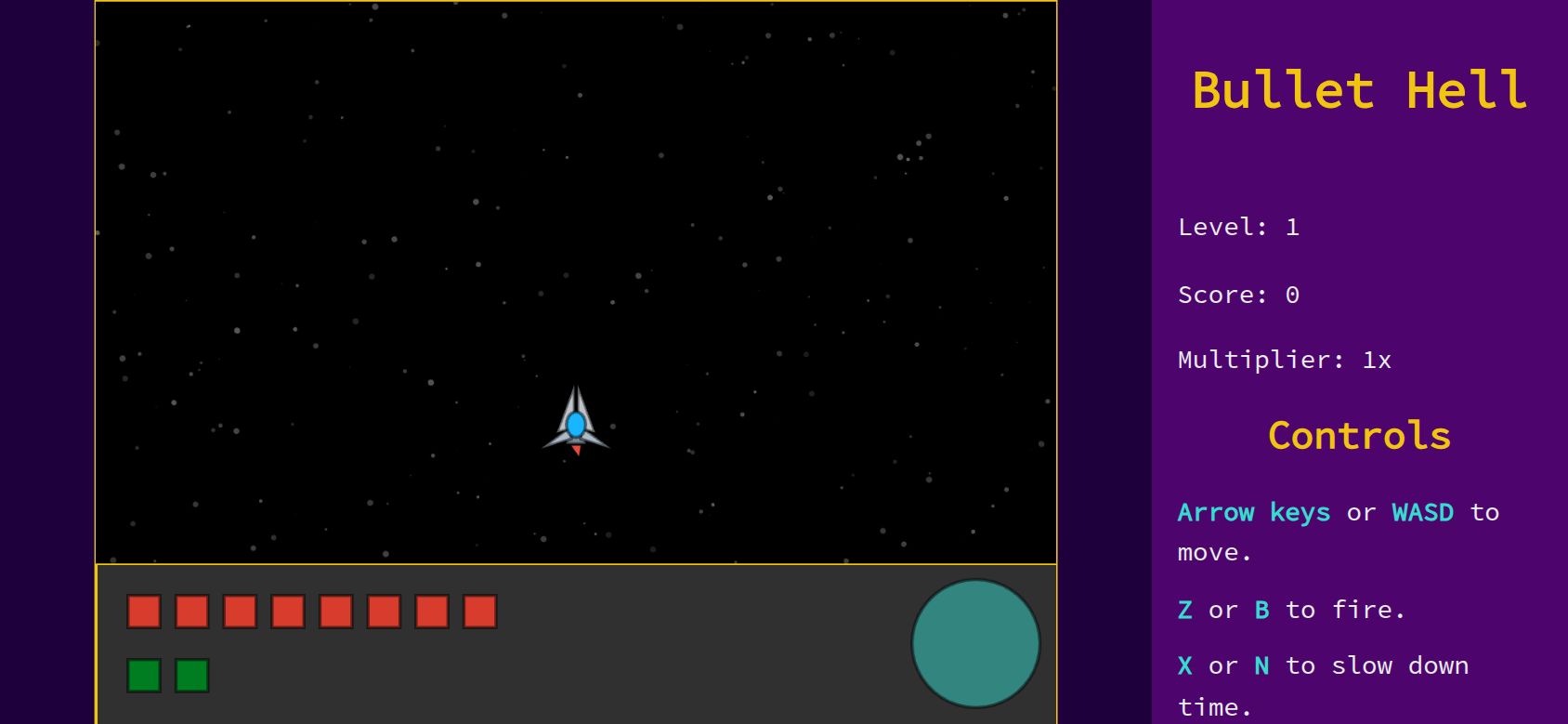 Bullet Hell running on PLAY (phone)