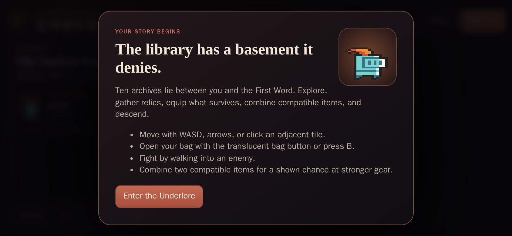 Underlore running on PLAY (phone)