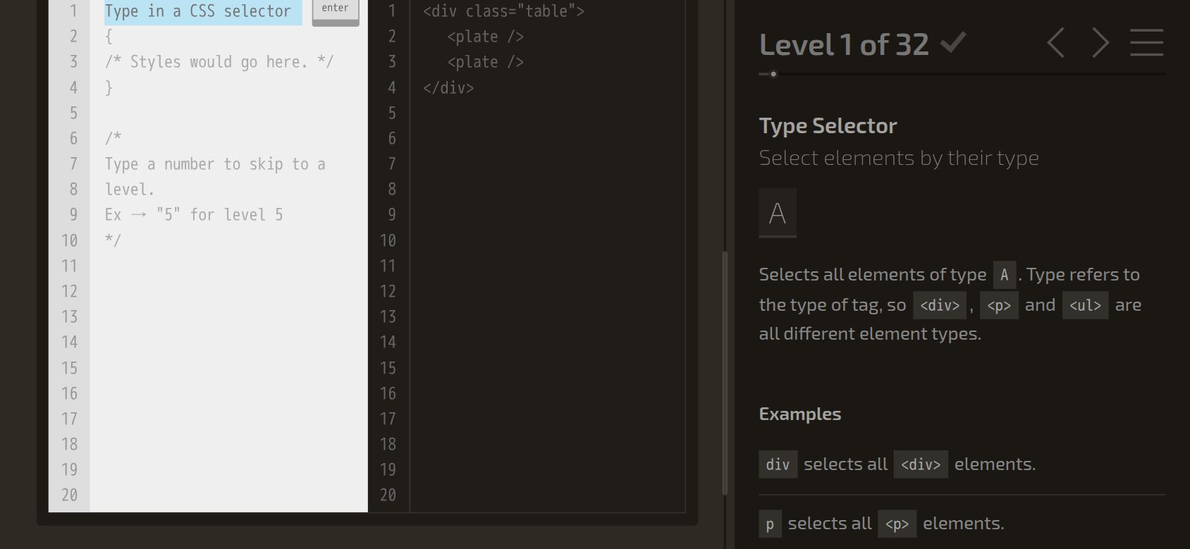CSS Diner running on PLAY (phone)