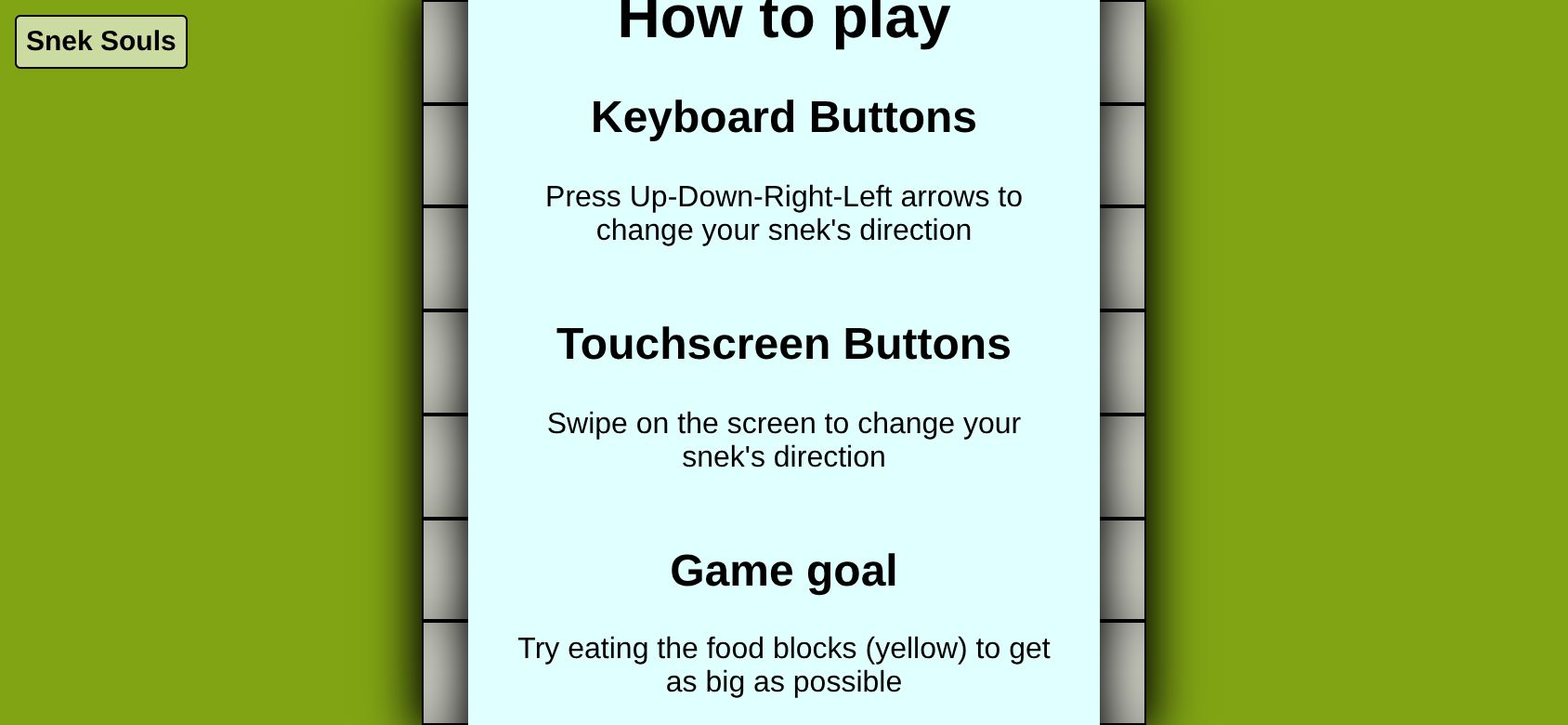 Snek Souls running on PLAY (phone)