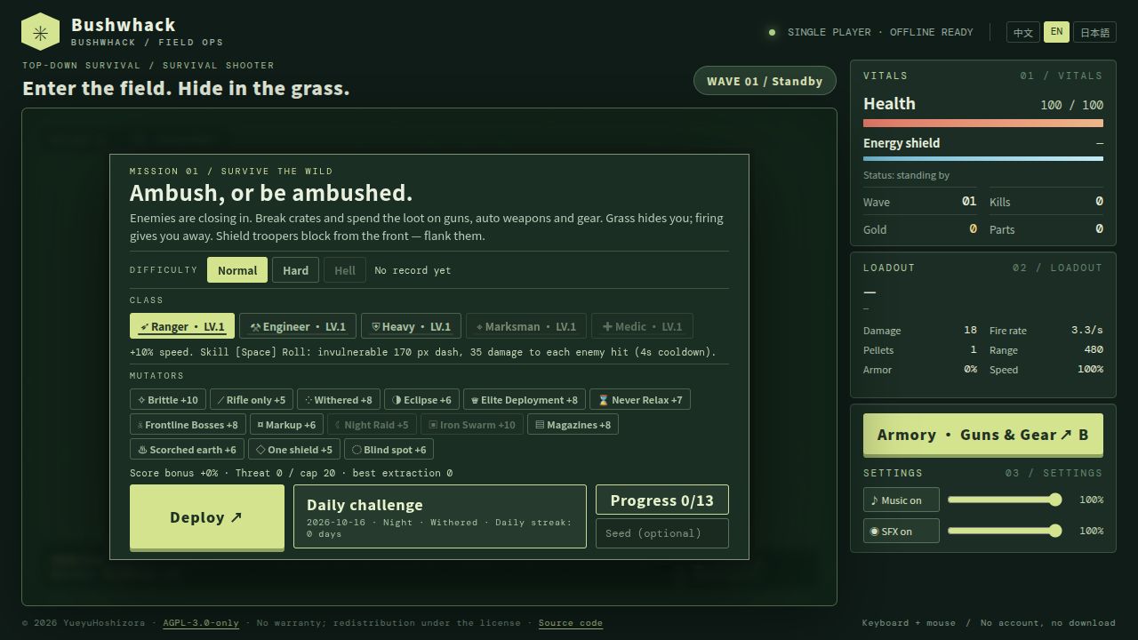 Bushwhack running on PLAY (desktop)