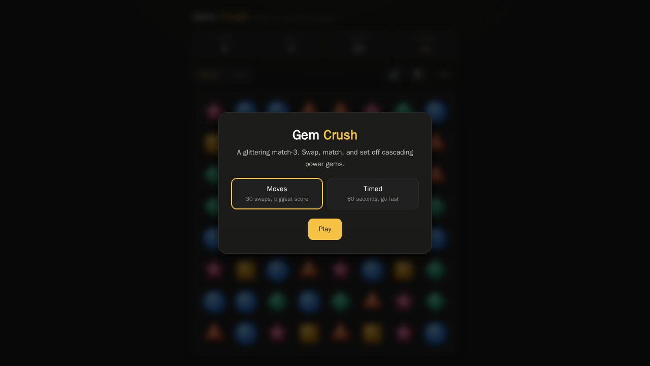 Gem Crush running on PLAY (desktop)