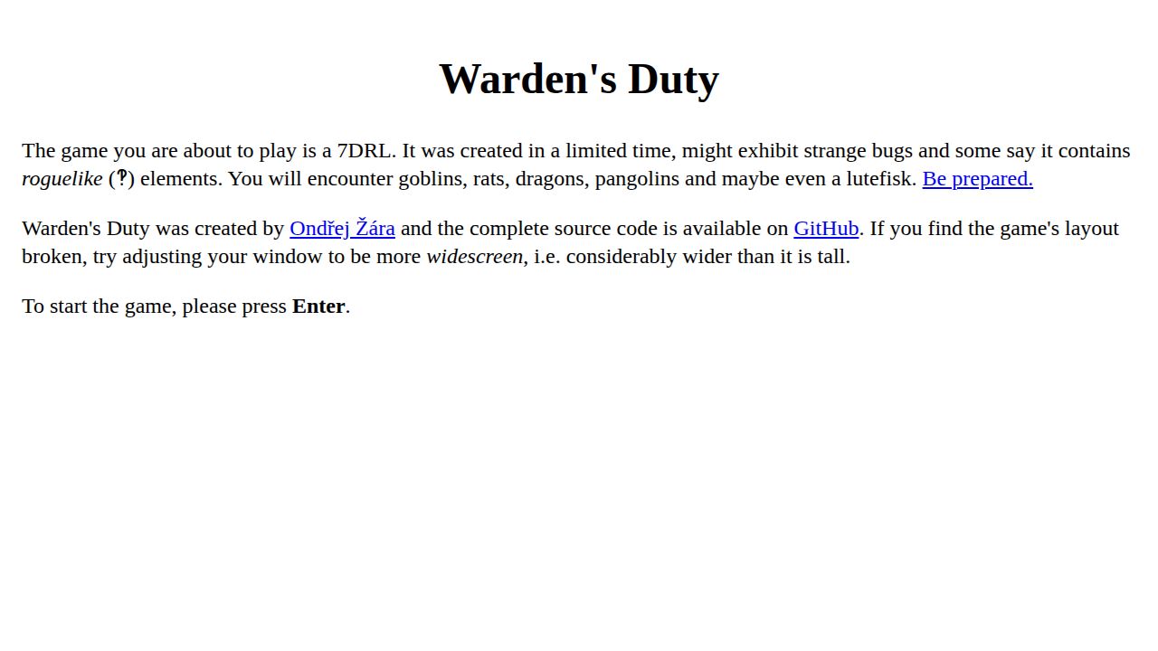 Warden's Duty running on PLAY (desktop)