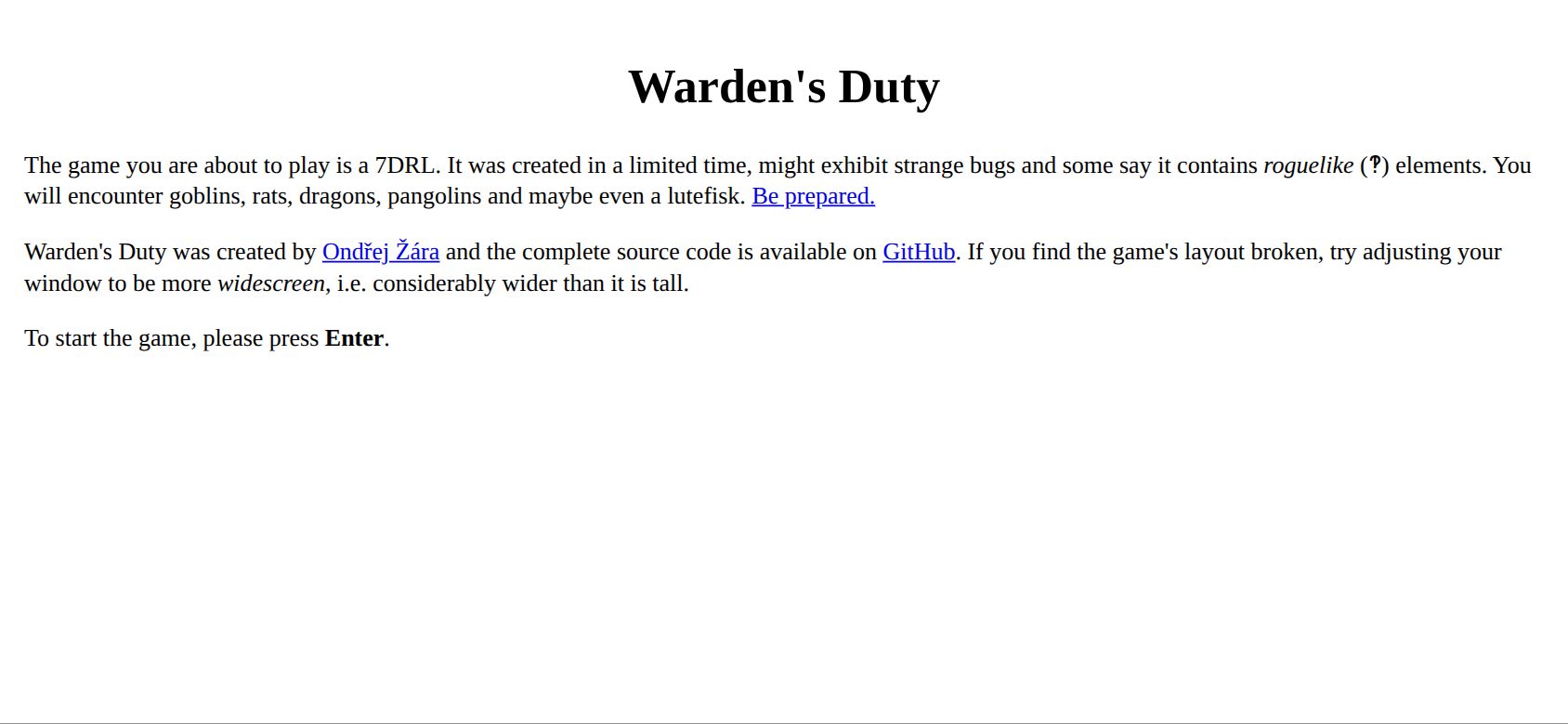 Warden's Duty running on PLAY (phone)