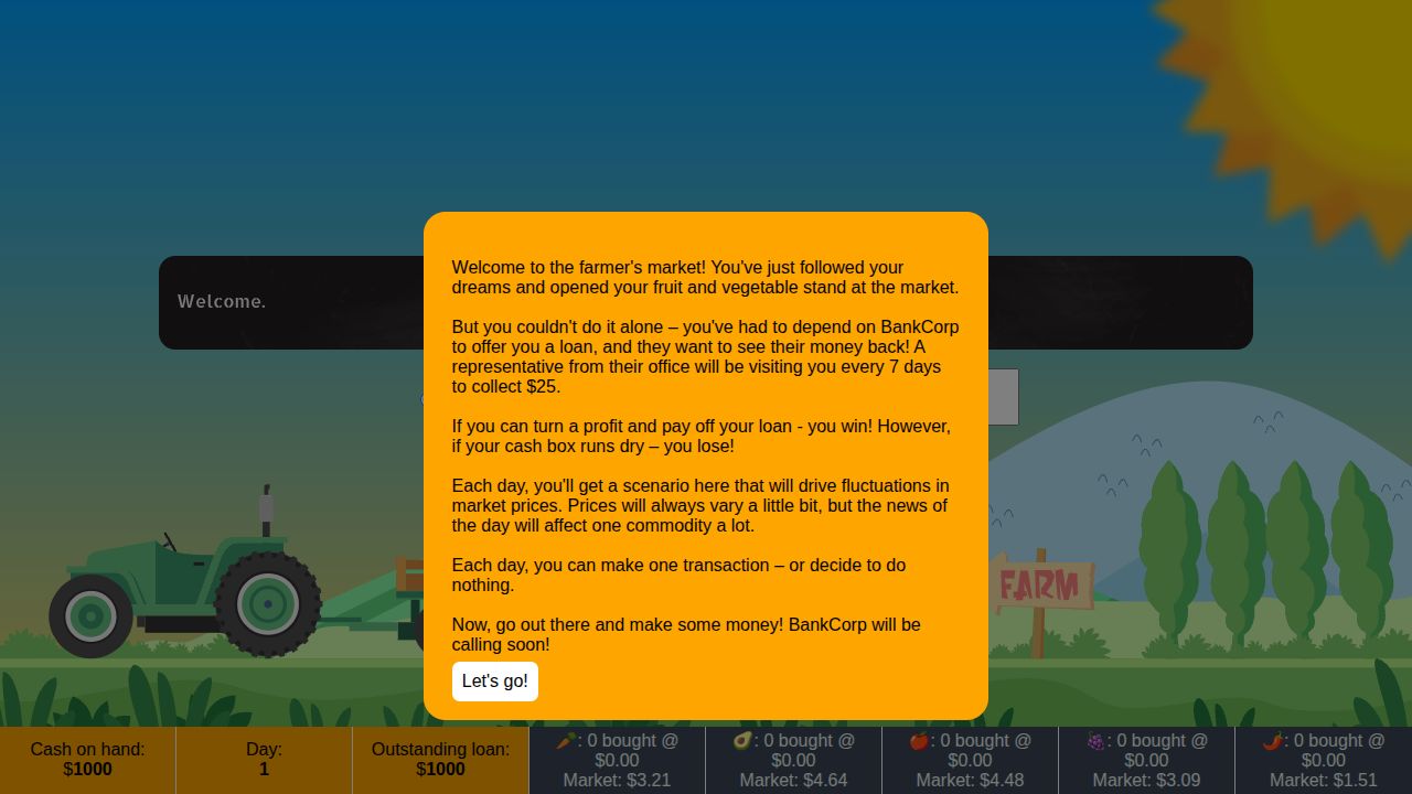Farmer's Market running on PLAY (desktop)