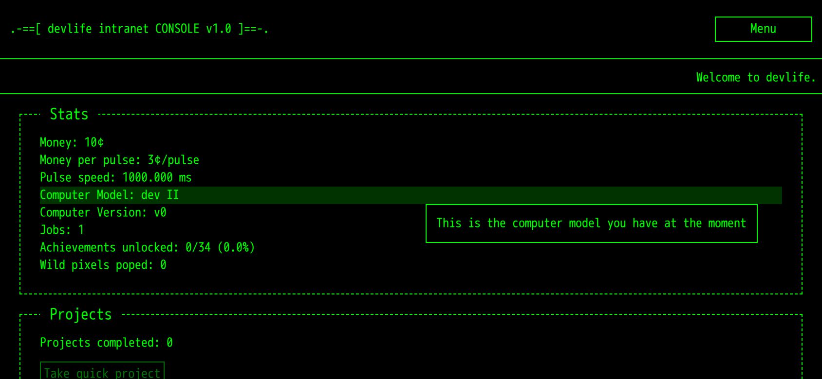 DevLife running on PLAY (phone)